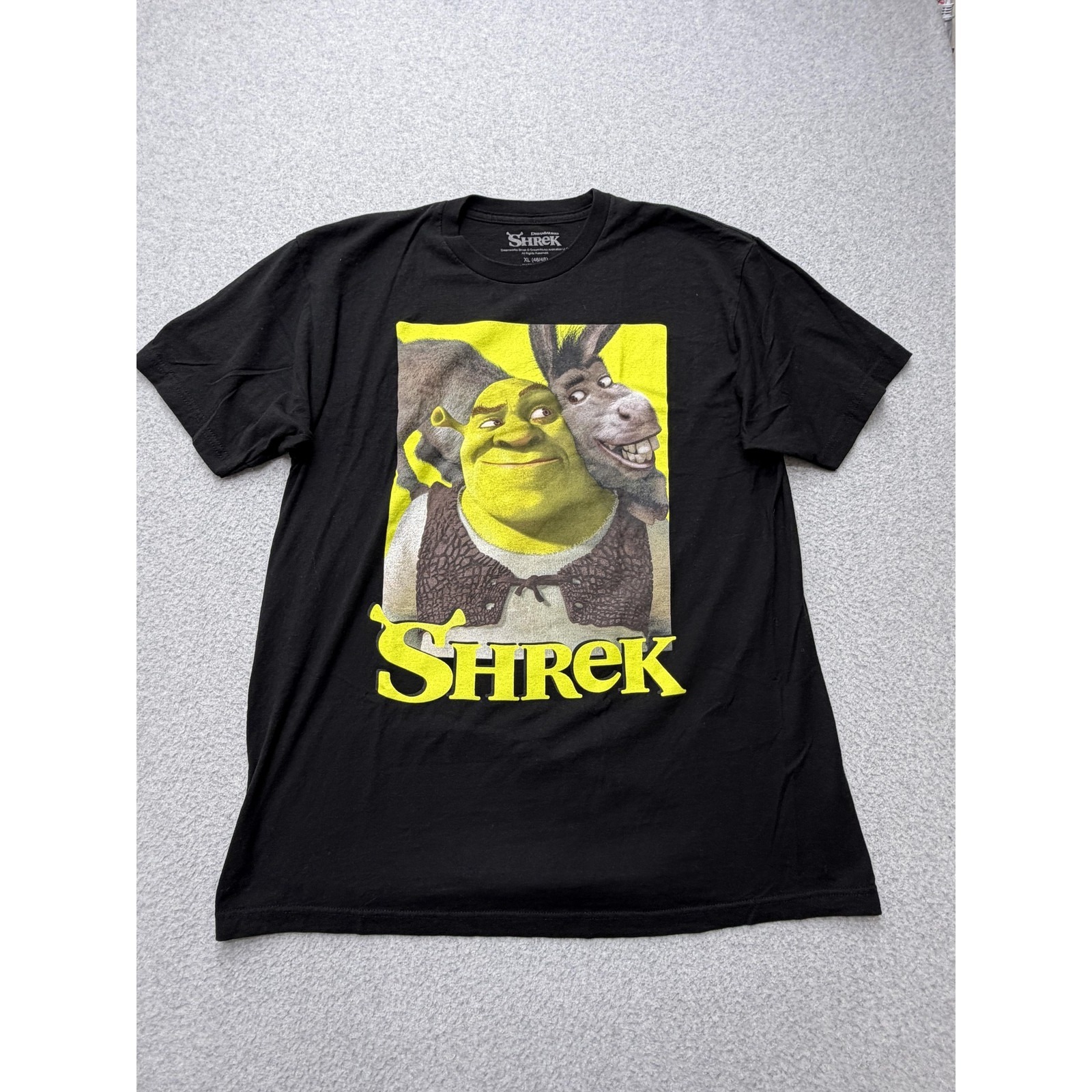 Shrek Shirt Mens Xl Black Graphic Tee Donkey Short Sleeve Crewneck Dreamworks